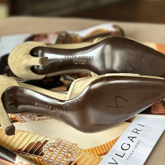 Ralph Lauren Collection Olive Green Suede Silk T-Strap Heels - Picture 11 of 16